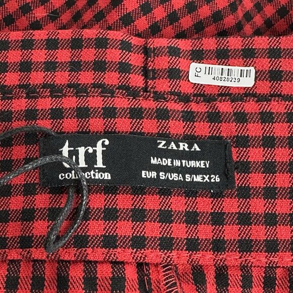 zara TRF high waisted red black gingham plaid button midi skirt Size S - Picture 7 of 9